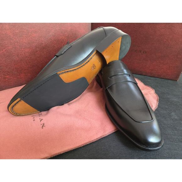 MEZLAN E20243 Penny Loafers Black Calf Leather shoes US 12 EU 45 made Italy
